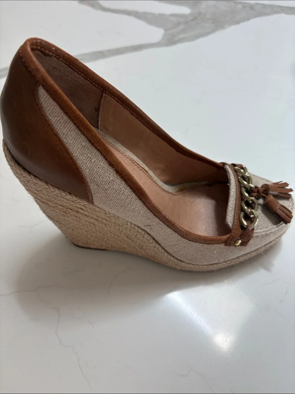ALDO Beige and Brown Tassel Chain Loafers